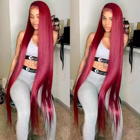 250% 30 36 Inch Burgundy 13x6 Hd Lace Frontal Human Hair Wig Wear & Go Glueless Silky Bone Straight 