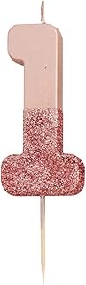 Rose Gold Glitter Number 1 Candle | Premium Quality Cake Topper Decoration | Pretty, Sparkly For Kid
