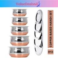 5pcs Stainless Steel Pot Set Copper Bottom Milk Pot Biryani Tope Punjabi Pateli Tapeli Cookware Set