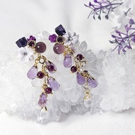 頂級紫水晶 白水晶 紅石榴 紫藤花穗 大紅大紫 智慧 耳環 禮物