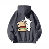 【M-8XL】Korean Cartoon Line Hamburger Dog Print Couple Hoodie Casual Hoodie for Men and Women Loose O