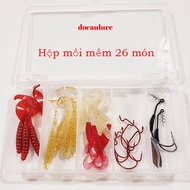 Hộp mồi mềm câu lure cá lóc nhiều kích cỡ có kèm lưỡi câu và thìa tạo sóng - hộp mồi mềm 26 món ( Ng