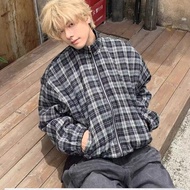 Trail Echo  Men's jacket  American retro stand-up collar double-sided plaid loose jacket