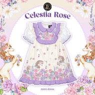 MYT x BLT BRAND : [BT424] : Milan Roses : Mini Dress ชุดเดรสสีครีมระบายม่วงพิมพ์ลายดอกไม้