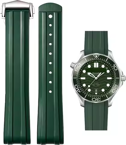 FKM Watch Band for Omega Seamaster New Diver 300M 42mm, 20mm Curved End Watch Strap Rubber for Men W