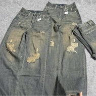 BLee(S-2XL) Ripped jeans in dark color, loose fit, 103cm long B1234 pants for Men and Women