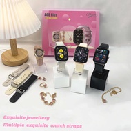 7 in 1 Women BT Call Smart Watch A68 Plus Gift Diamond Quartz Watch Necklace Earrings Ring Bracelet
