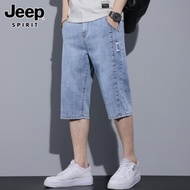 Jeep吉普夏季薄款牛仔短褲男士潮牌寬松直筒中褲休閑七分褲子男款