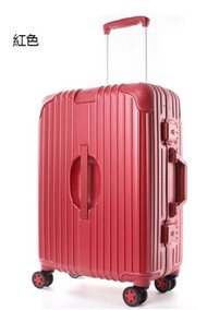 純色拉鍊鋁框萬向輪行李箱旅行箱 顔色：紅色 尺寸：22寸