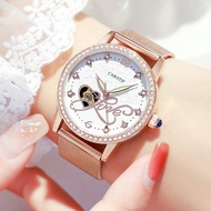 Rhinestone watch women's watch fashion trend mechanical watch mesh belt automatic hollow watch stainless steel waterproof 【QYUE】