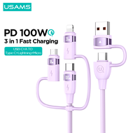 USAMS PD100W 3 in 1 Fast Charging Cable  QC 3.0 Fast Charge Cord USB-A+Type-C to Lightning+Type-C+Micro Adapter 4 in 1 Fast Charging For Samsung S20 For Huawei P40 For Xiaomi 10 For Vivo X60 For OPPO For iPhone