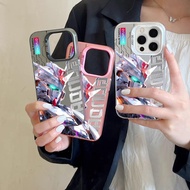 Cool White Gundam Robot Casing For Samsung Galaxy A15 A35 A55 A54 A52 A24 A14 Note 20 S24 S23 Plus Ultra S20FE Hard Metal Button Laser Colorful Silver Anime Phone Case