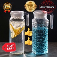 { READY STOCK } Glass Water Jug with White Cover Water Dispenser Drinking Glass Jug Cold & Hot Water