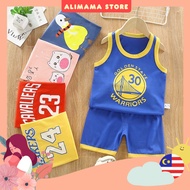 2 Pcs Children Clothing Kids Sleeveless Shirt Pants Set Baby Boy Cartoon Casual Baju Budak Lelaki Bu