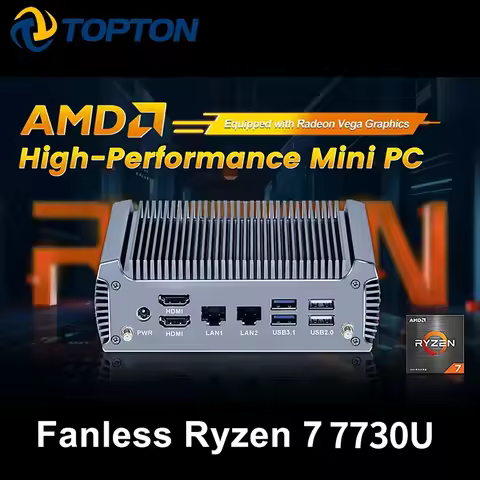 FU02 Ryzen 7 7730U 5825U 4700U 4500U Fanless AMD Mini PC Windows 11 Gaming Computer Dual LAN Firewal
