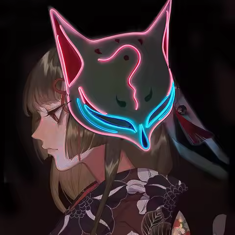 Neon Glow Japanese Fox Mask Halloween Dance Party Masquerade Cosplay Fox Disguise Mask Led Glow Part
