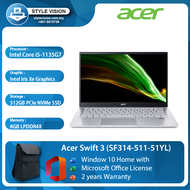 ACER SWIFT 3 (SF314-511-51XN) Intel I5-1135G7 8GB RAM 512GB PCIe DDS 14"FHD W11 OPI