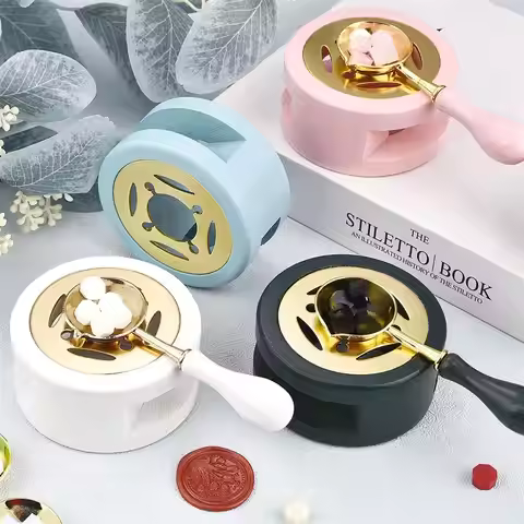 Wax Seal Stamp Set Lacquer Furnace Wax Seal Melting Spoon Rubber Wood Melting Heater Wax Bead Pot St