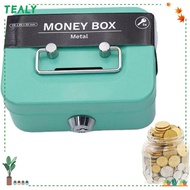 TEALY Cash Box, with Coin Slot Sturdy Handles Money Box, Metal Security Lockable Coin Saving Box