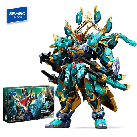 SEMBO BLOCK Cool Qinglong Mecha Assembly Building Blocks Kits Robot Weapon Model Bricks Collectible 