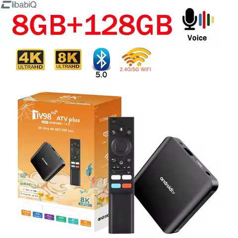 Smart TV Box Ultra HD 4K 8K Android 14.0 8GB 128GB TV98 ATV Plus Dual Wifi 4G 5G BT5.0 Media Player 