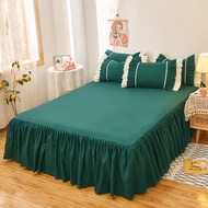 Wedding Bedsheet Skirting  Lace Bed Skirt with Elastic Plain Ruffled Bed Cover Cadar Single Queen Ki