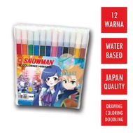 (12 Pcs) Set Spidol Warna Kecil Bisa Dihapus Cuci SNOWMAN PW-12A Color Pencil Marker Warna Lengkap