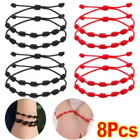 Lucky Knots Bracelets Handmade 7 Knot Black Red String Bracelet Braided Adjustable Bracelet Lover Fr