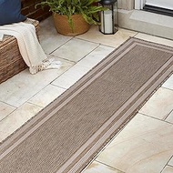 JONATHAN Y TSN209A-28 Dover Classic 3-Stripe Border Beige/Cream 2 ft. x 8 ft. Indoor/Outdoor Runner 