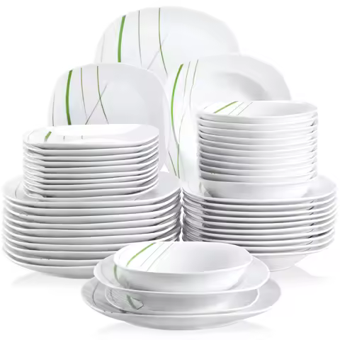 VEWEET AVIVA 24/48-Piece Ivory White Porcelain Ceramic Tableware Dinnerware Set with Soup Plate,Bowl