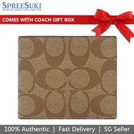 Coach Men Men Wallet In Gift Box Id Billfold Wallet In Signature Canvas Tan # 66551
