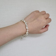 4+mm Natural Champagne Tone Akoya Keshi Pearl Beaded Bracelet 18K Solid Yellow Gold