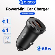 ORICO 65W Mini Car Charger PD QC PPS Fast Charging USB A USB C Dual Port Car Phone Charger 12-24V Fo