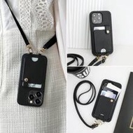 1pc Black Card Holder + Leather Strap Phone Case, Compatible With Apple 16e/11 Pro Max, 12 Pro Max, 