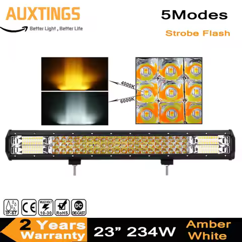 23Inch White & Amber Flash 324W Triple Row LED Light Bar Combo For Off road Trucks Boat SUV ATV 4WD 