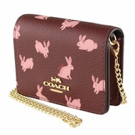 【COACH】粉紅兔子WOC鍊條小廢包-酒紅