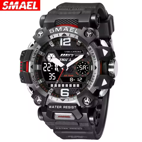 SMAEL 50m Waterproof Sports Watch Military Man Sports Watch Digital Dual Display Watch Quartz Led Di