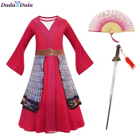 Girls Mulan Dress Halloween Princess Costumes Summer Mulan Dress Birthday Party Girls Gongfu Sword C