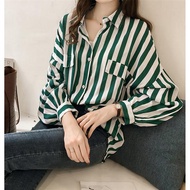 Quality Chiffon Shirt Lace Women Hong Kong Style Loose Large Size bf Striped Long-Sleeved chic Top T