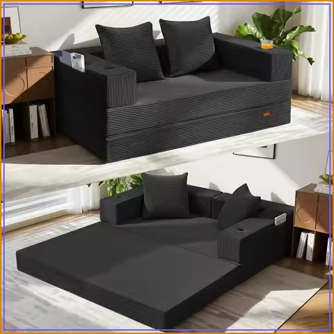 COMAX Foldable Sofa Bed, 59" Low-Profile Floor Couch, 4-in-1 Convertible Futon, Space-Saving, Beige