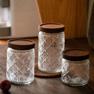 [OMG]kueh container tempat kuih canister rayaRetro Begonia Pattern Glass Sealed Can Storage Jar Kitchen Household Dried Fruit Snack Large Capacity Storage Jar