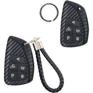 Compatible with Chevy Key Fob Cover & GMC Key Fob Cover,Carbon Fiber Key Fob Case with Key Chain and