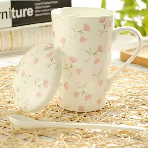 500ML. fine bone china coffe thermo cup, fashion designed, white porcelain cup, ceramic zakka moscow