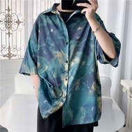 Summer Flower Shirt Men's Fashion Printed Casual Shirt Loose Hawaiian Shirt Men Streetwear Wild Short-sleeved Shirt M-5XL