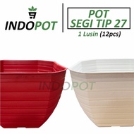 (12Pcs) Segi Tip 27 Pot Bunga Plastik Warna Merah Putih Tebal Unik 
