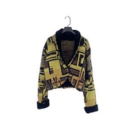 黑黃配色 毛線織紋 金蔥 拼接絨布 單釦 中短版 外套 大衣 OPME13