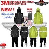 3M 2022 Scotchlite Motorcycle Raincoat with Detachable  Hoddie (Reflective Material)+Trousers (Water
