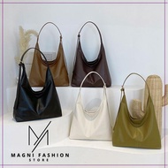 READYSTOCK Magni Vintage Shoulder Bag Fashion PU Leather Casual Large Capacity  Beg Wanita Kapasiti 