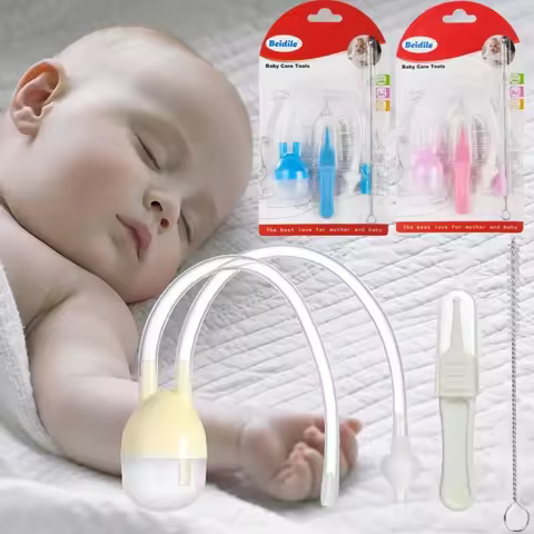 3Pcs Silicone Baby Nose Cleaner with Tweezer & Brush Set Anti-backwash Child Nasal Aspirator Ear Nos