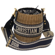 Christian Dior 籃子包 Trotter 帆布肩背包 藤藍 正品 51270A